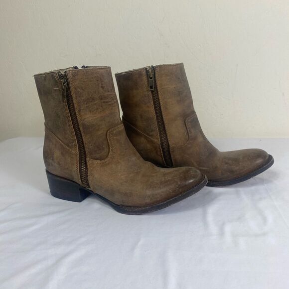 Freebird 7 brown Leather Ankle Boots with double zipper perfectly distressed - Picture 1 of 7